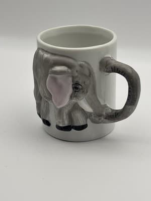 Small Elephant Mug 3D Handle Gray Pink Ceramic Coffee Cup Unmarked - Thumbnail 2