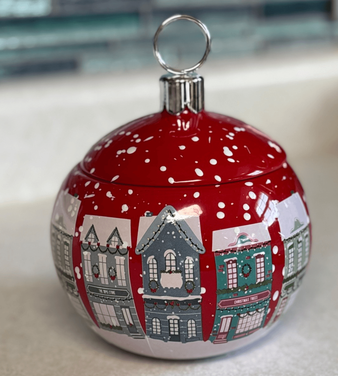 Teleflora Christmas Village Porcelain Ornament Jar Red With Lid - Thumbnail 4