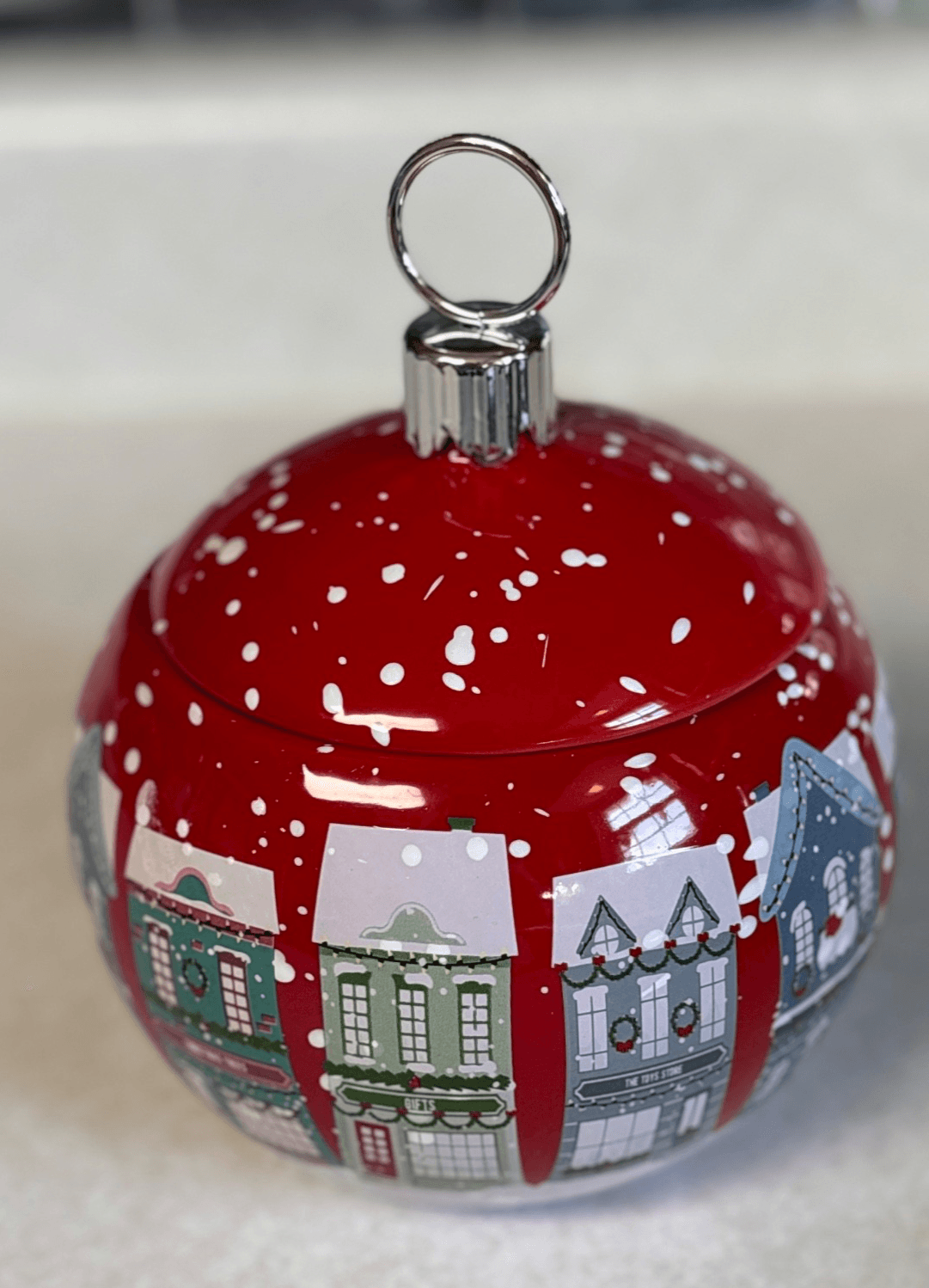 Teleflora Christmas Village Porcelain Ornament Jar Red With Lid - Thumbnail 2