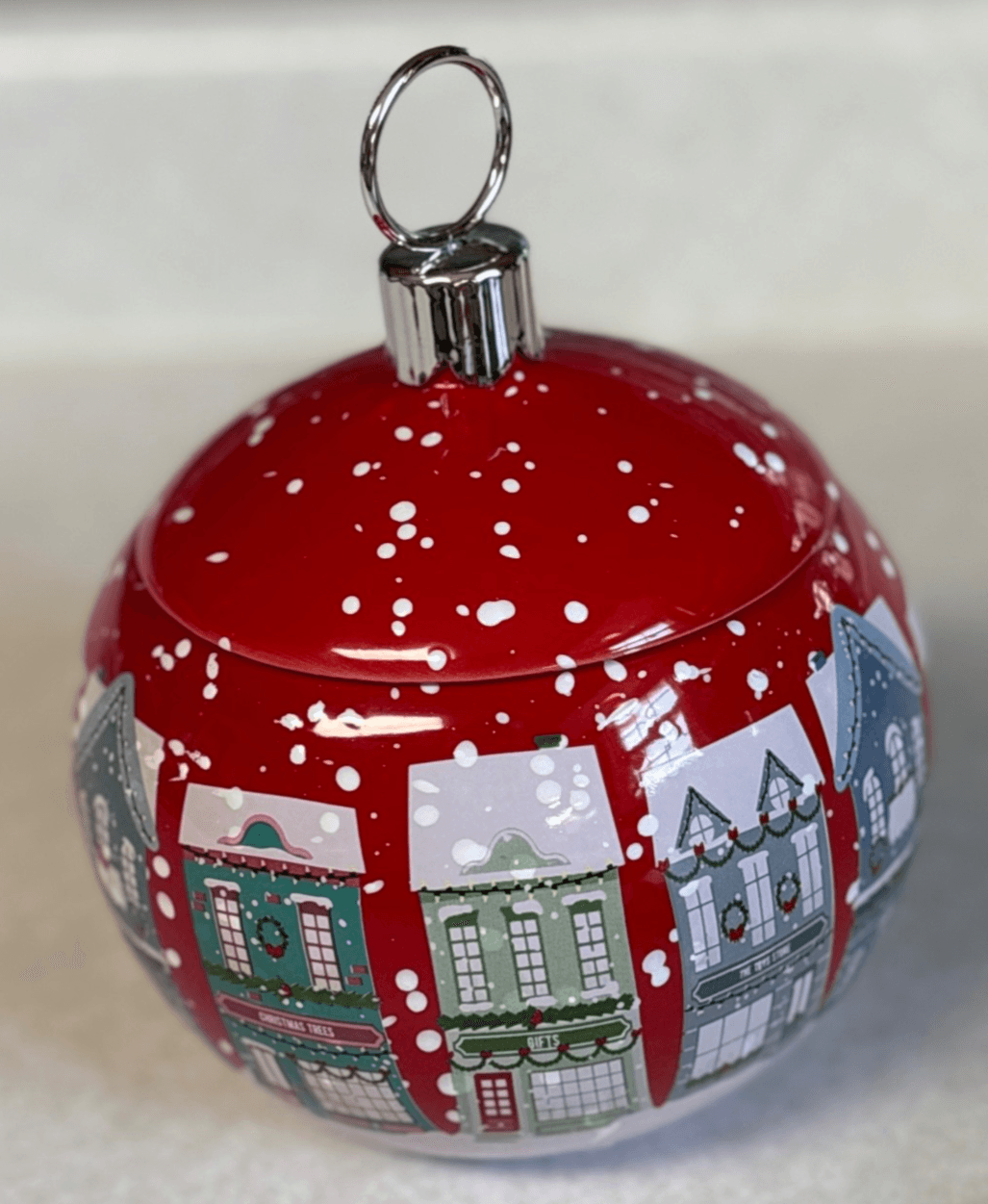 Teleflora Christmas Village Porcelain Ornament Jar Red With Lid - Thumbnail 3