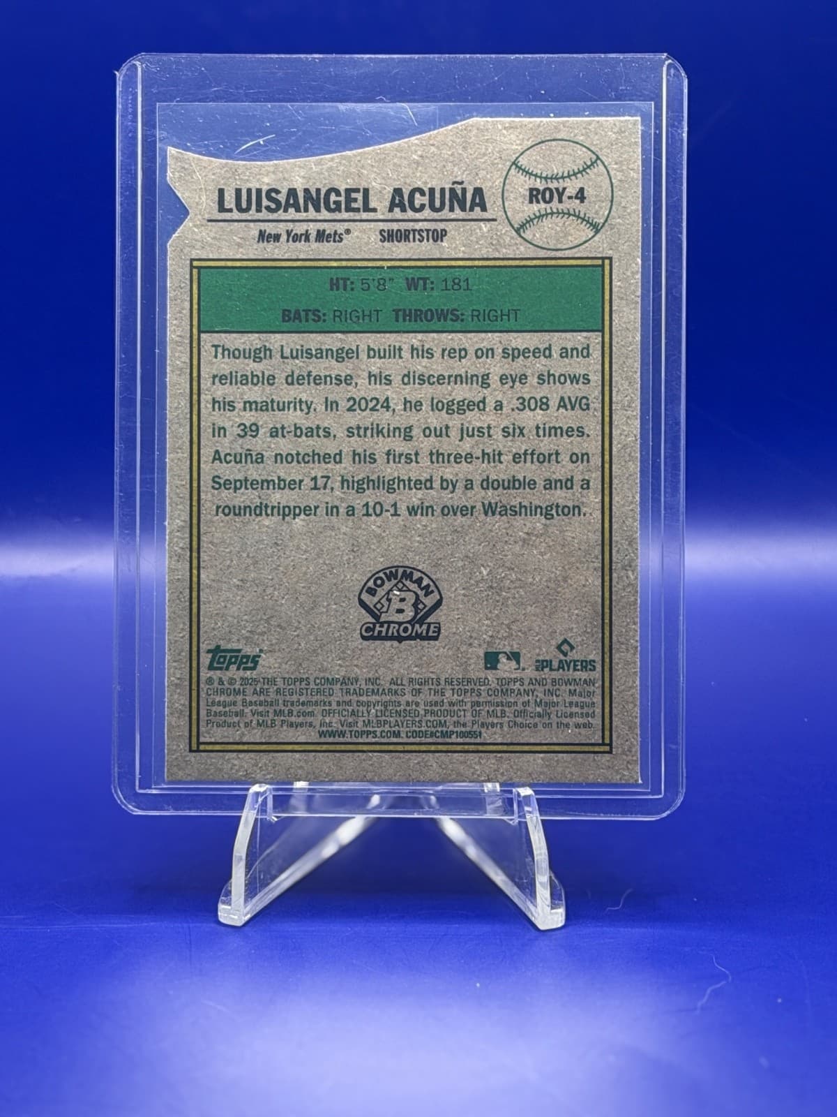 2025 Bowman - Rookie of the Year Favorites Luisangel Acuna #ROY-4 (RC) - Thumbnail 2