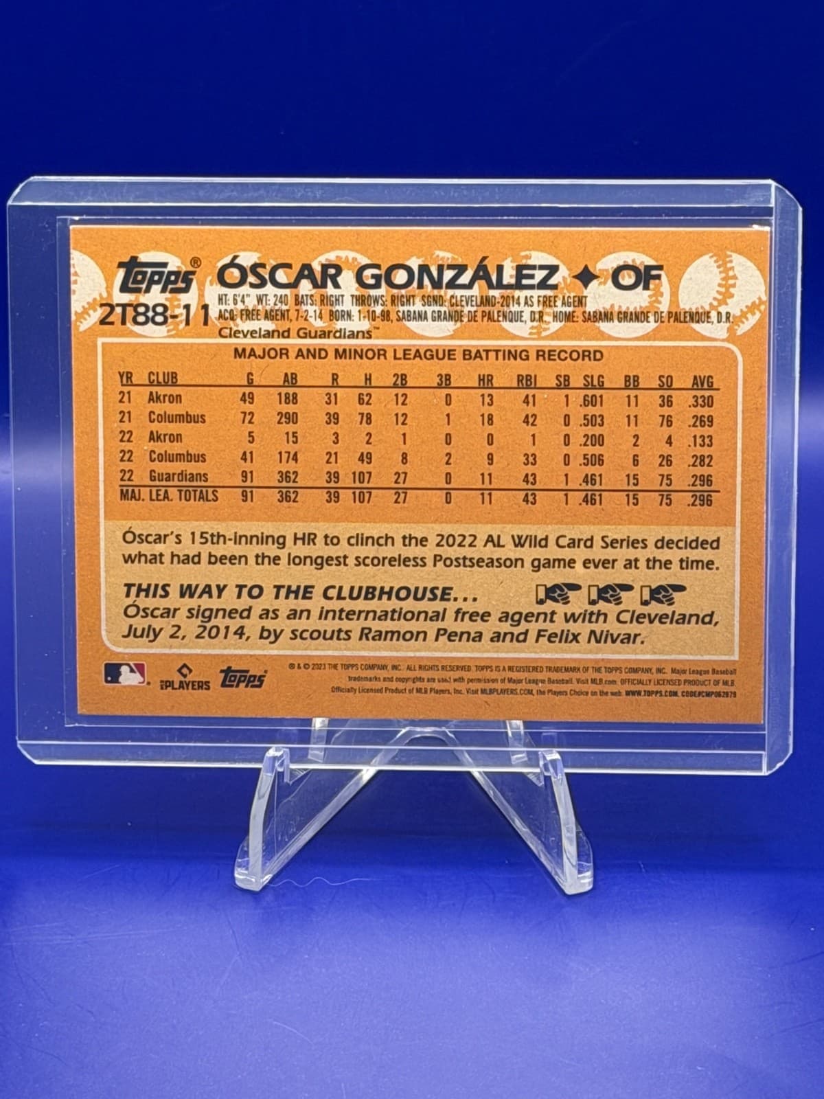 2023 Topps Oscar Gonzalez RC 2T88-11 1988 Topps 35th Anniversary Guardians - Thumbnail 2