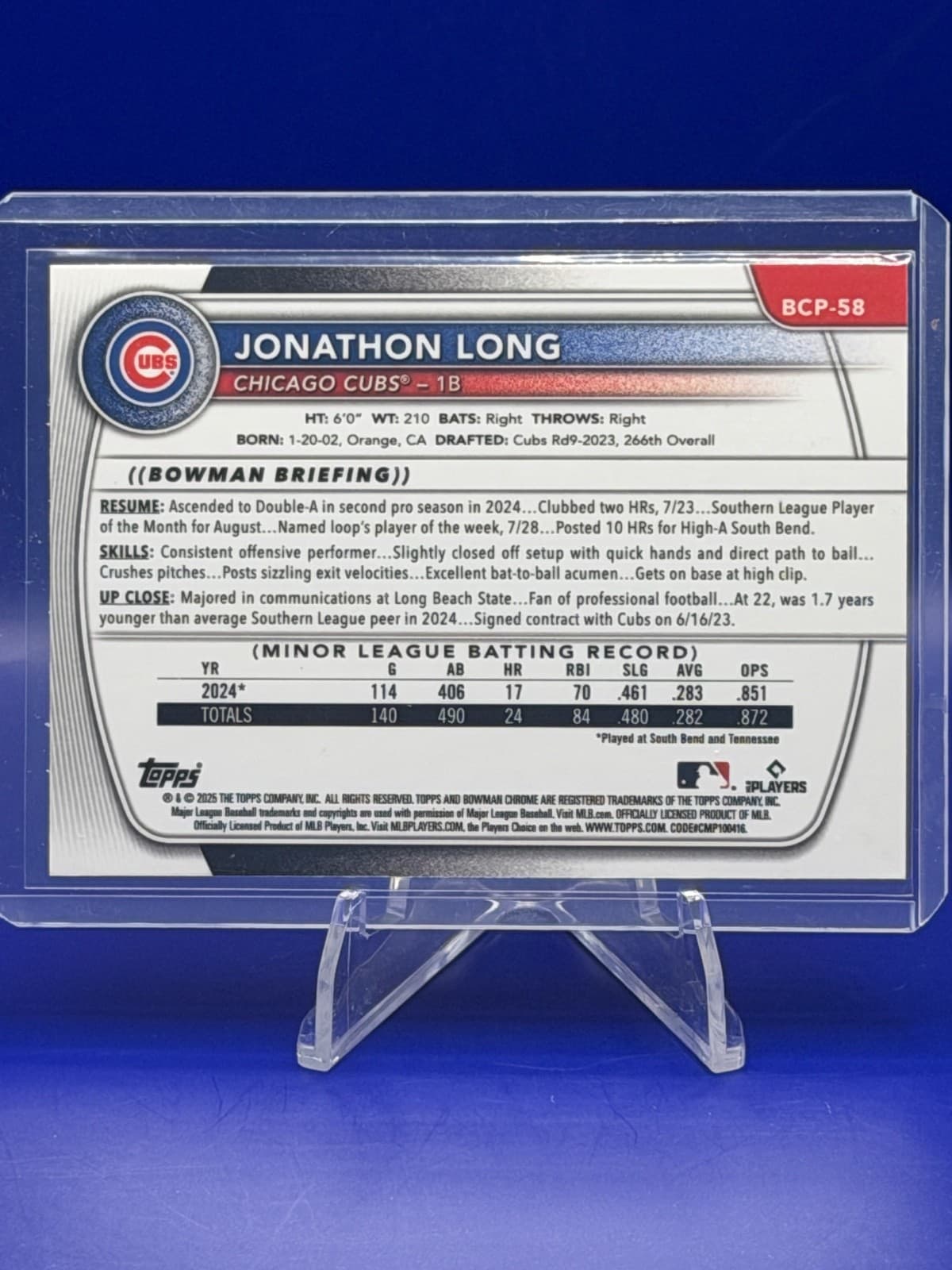 2025 Bowman - Chrome Prospects Jonathon Long #BCP-58 (RC) - Thumbnail 2