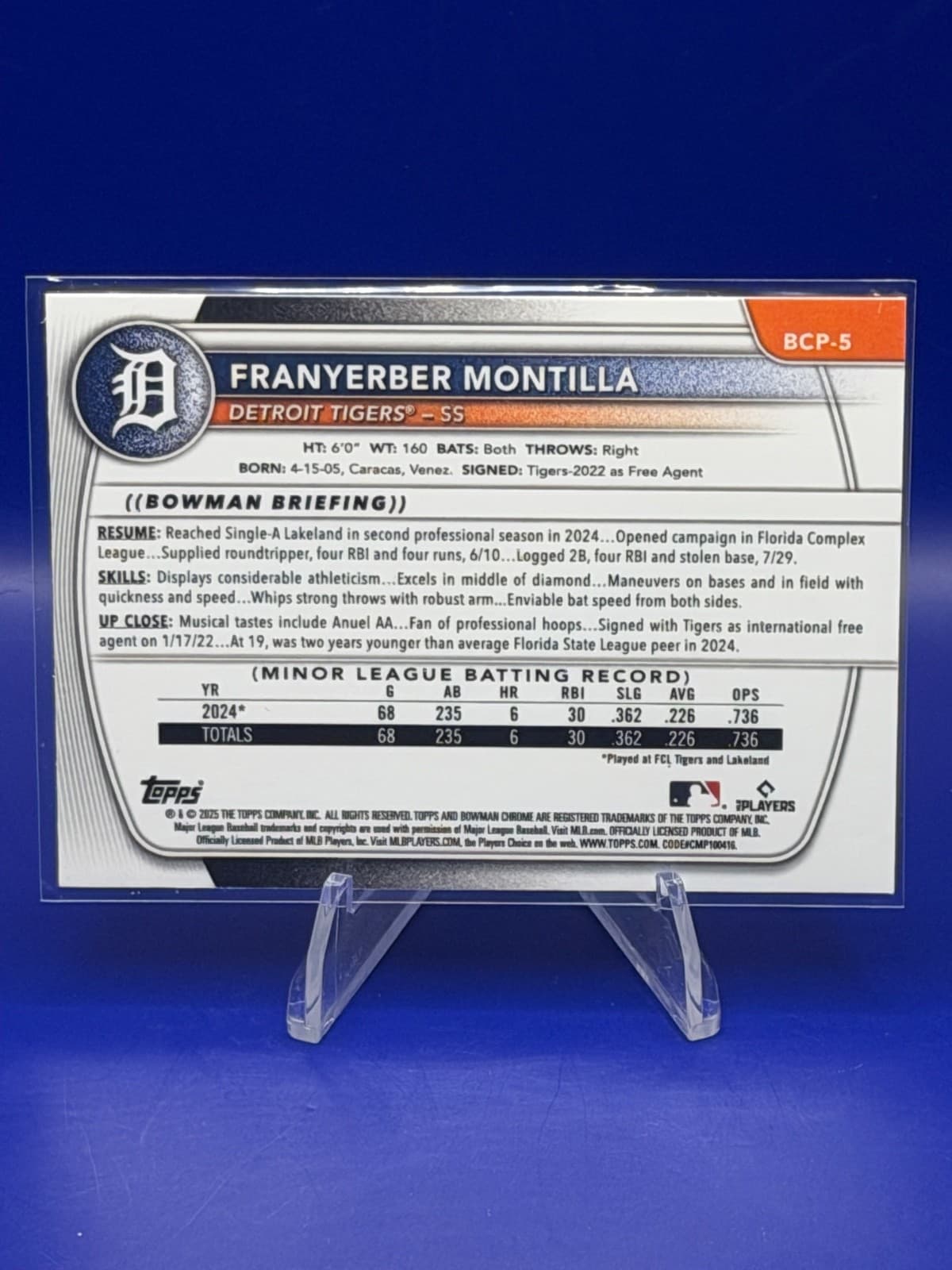 2025 Bowman - Chrome Prospects Franyerber Montilla #BCP-5 (RC) - Thumbnail 2