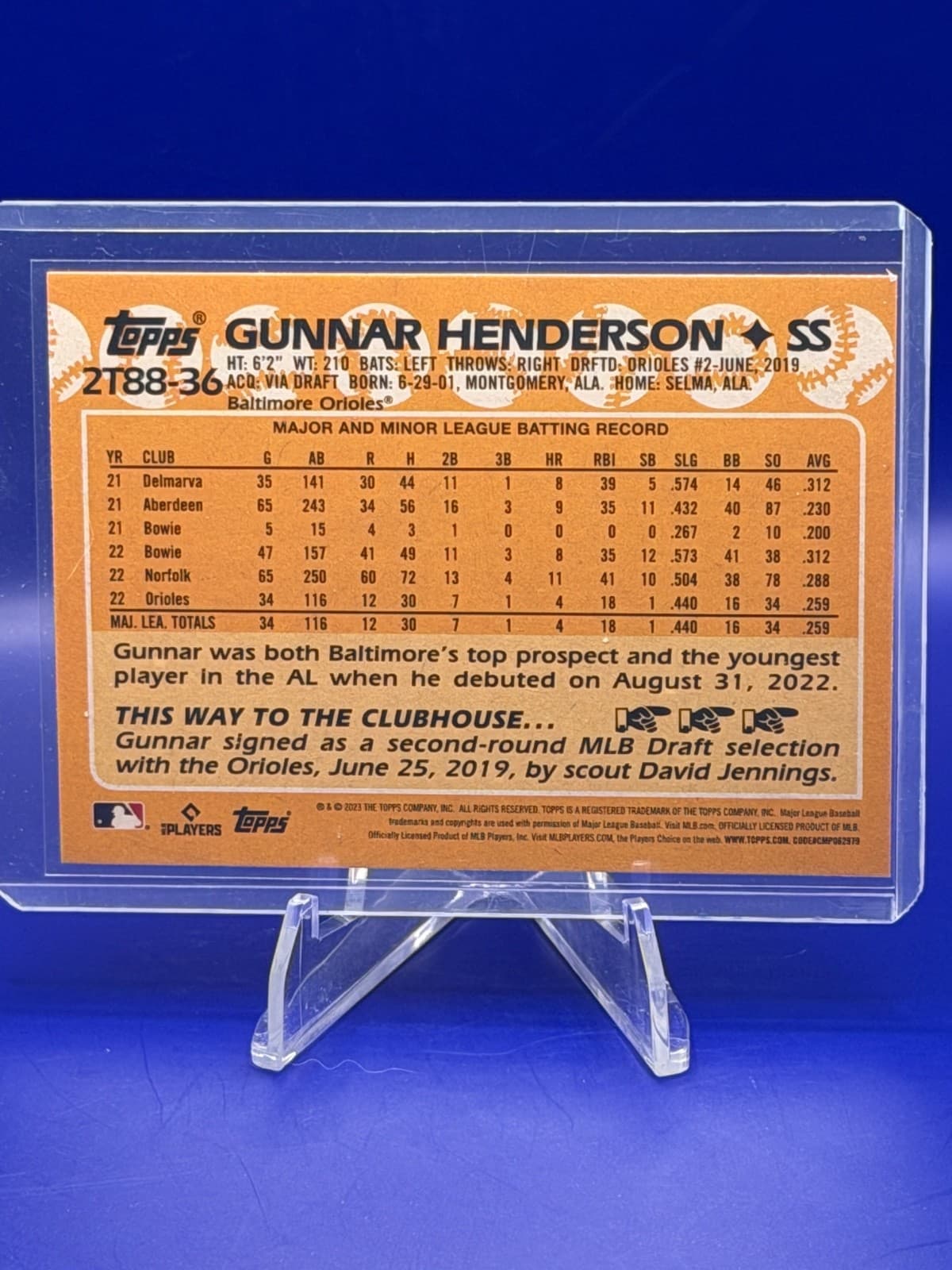 2023 Topps Series 2 - 1988 Topps Baseball Gunnar Henderson #2T88-36 (RC) - Thumbnail 2