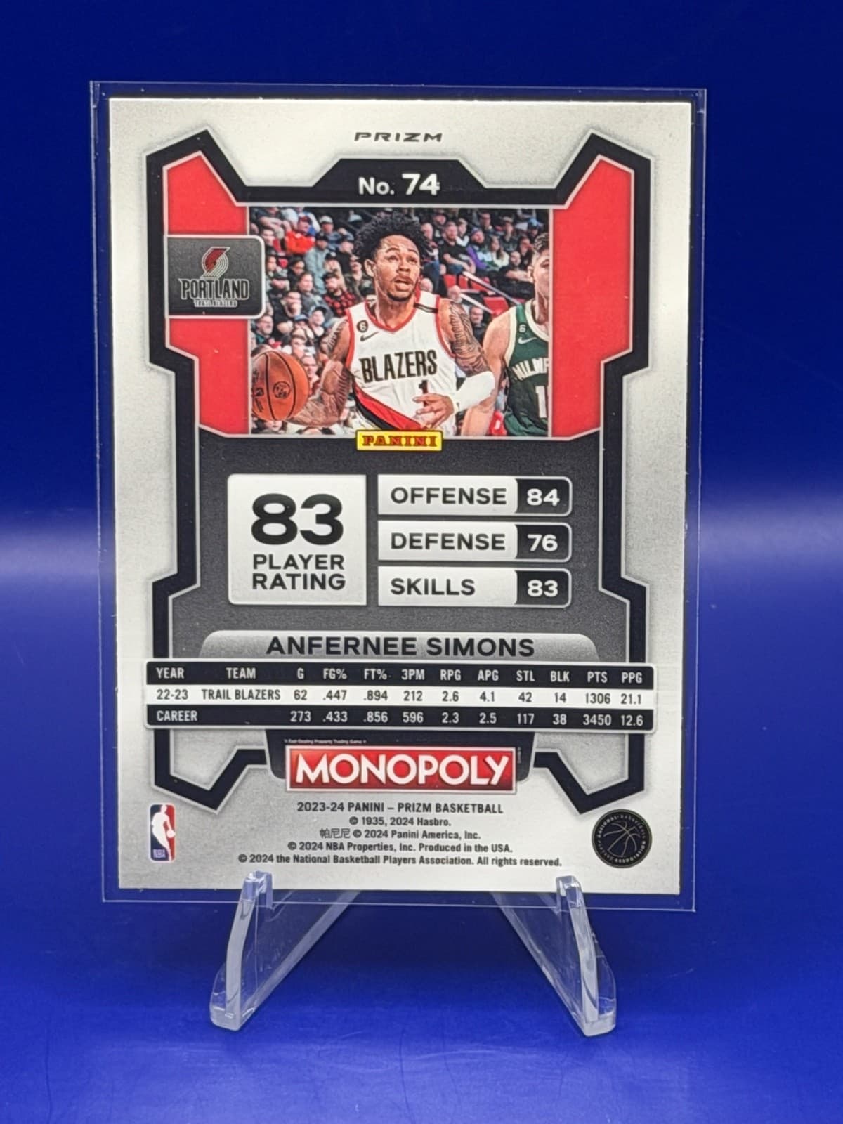 2023-24 Panini Prizm Monopoly - Anfernee Simons #74 Classic Icons Red Prizm - Thumbnail 2