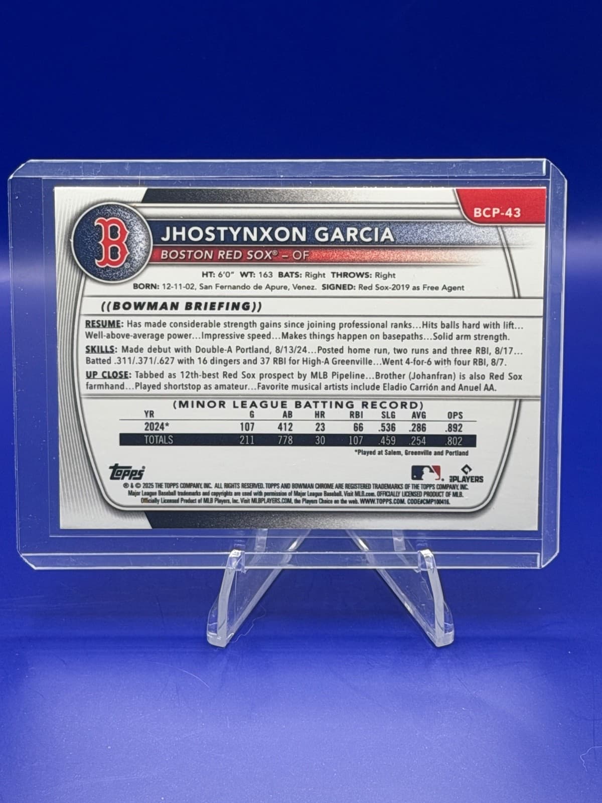 2025 Bowman - Chrome Prospects Jhostynxon Garcia #BCP-43 (RC) - Thumbnail 2