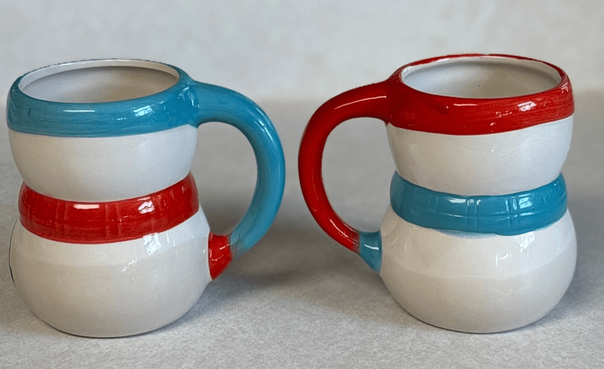 Bay Island Snowman Mugs Set 2 Christmas Holiday Ceramic 4.5" Tall Cups Gift - Thumbnail 3