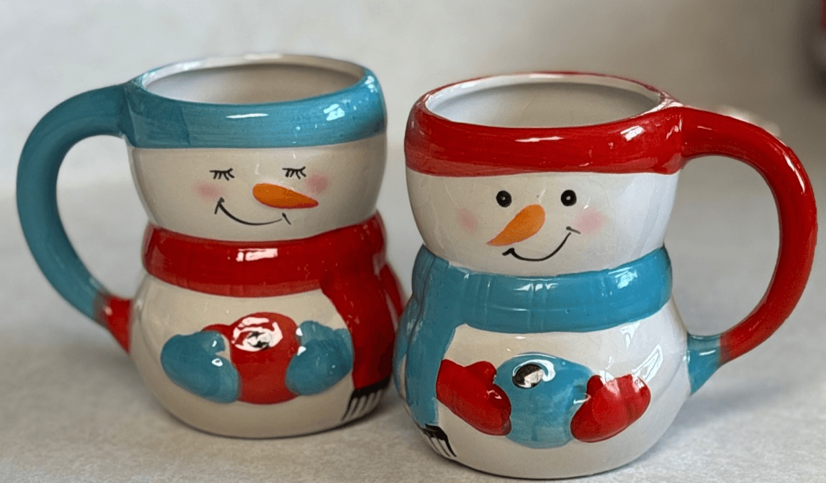 Bay Island Snowman Mugs Set 2 Christmas Holiday Ceramic 4.5" Tall Cups Gift - Thumbnail 2