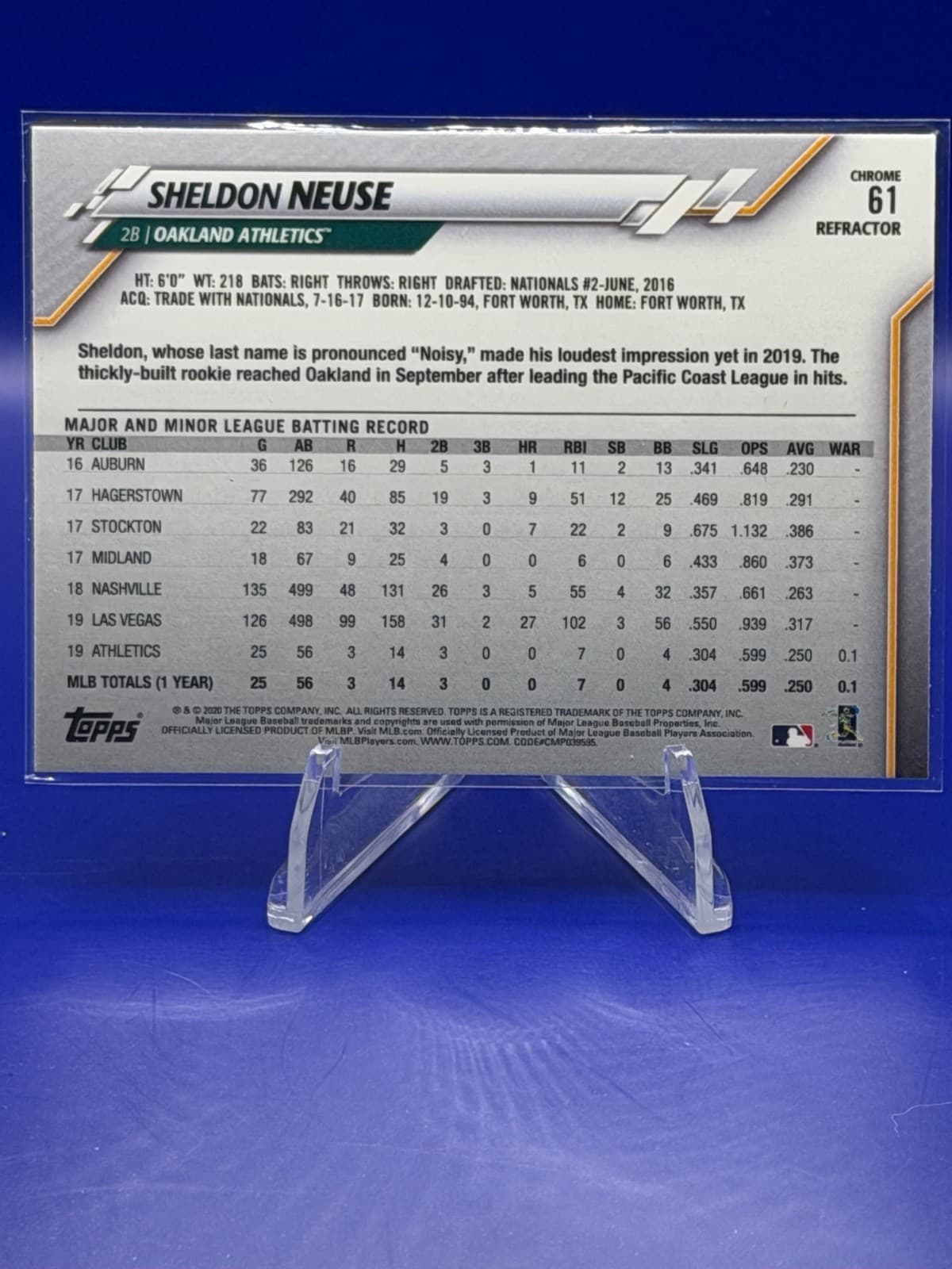 2020 Topps Chrome Sheldon Neuse RC #61 Refractor Oakland Athletics - Thumbnail 2
