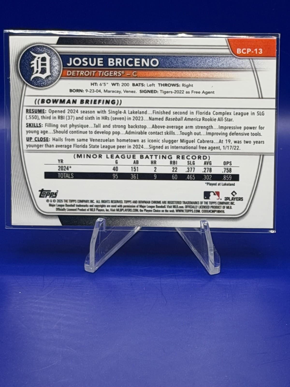 2025 Bowman - Chrome Prospects Josue Briceno #BCP-13 (RC) - Thumbnail 2