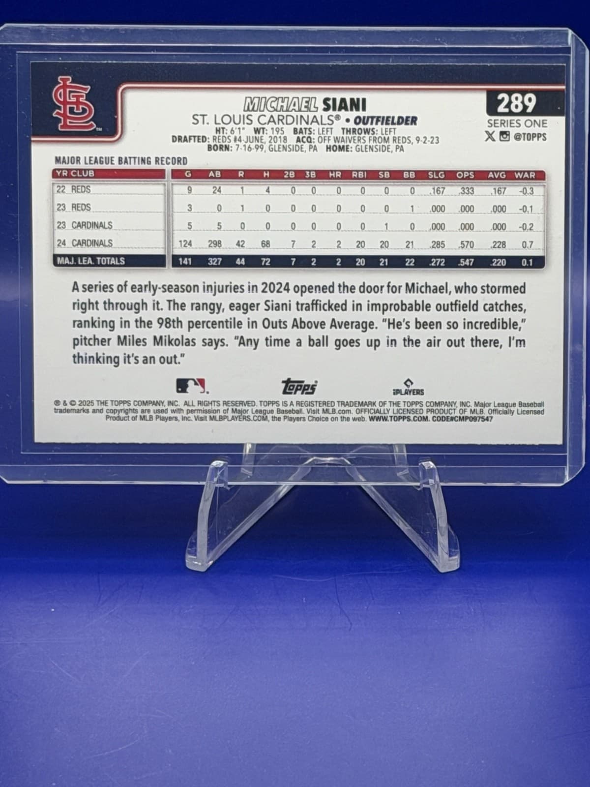 Michael Siani St. Louis Cardinals 2025 Topps Green Holo Foil Parallel #289 - Thumbnail 2