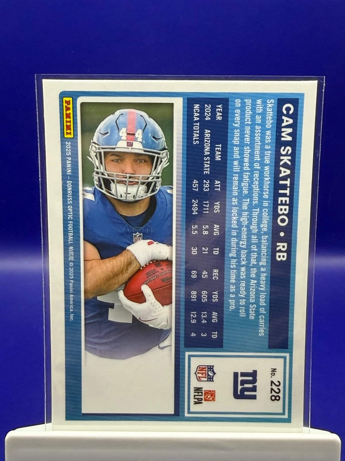 2025 Donruss Optic Cam Skattebo Rated Rookie RC #228 New York Giants Holo - Thumbnail 2
