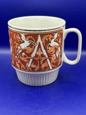 Set of 2 Unicorn Stacking Coffee Mugs, White & Orange, China Tapestry MCM Mid Ce - Thumbnail 3
