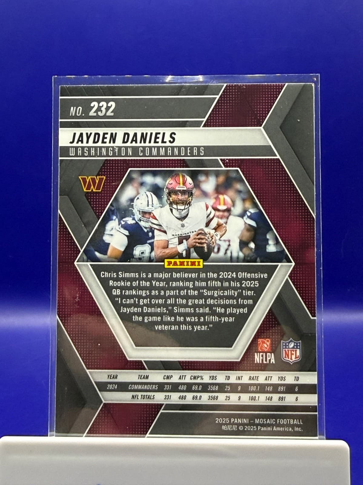 2025 Panini Mosaic Jayden Daniels RC #232 Washington Commanders Rookie - Thumbnail 2