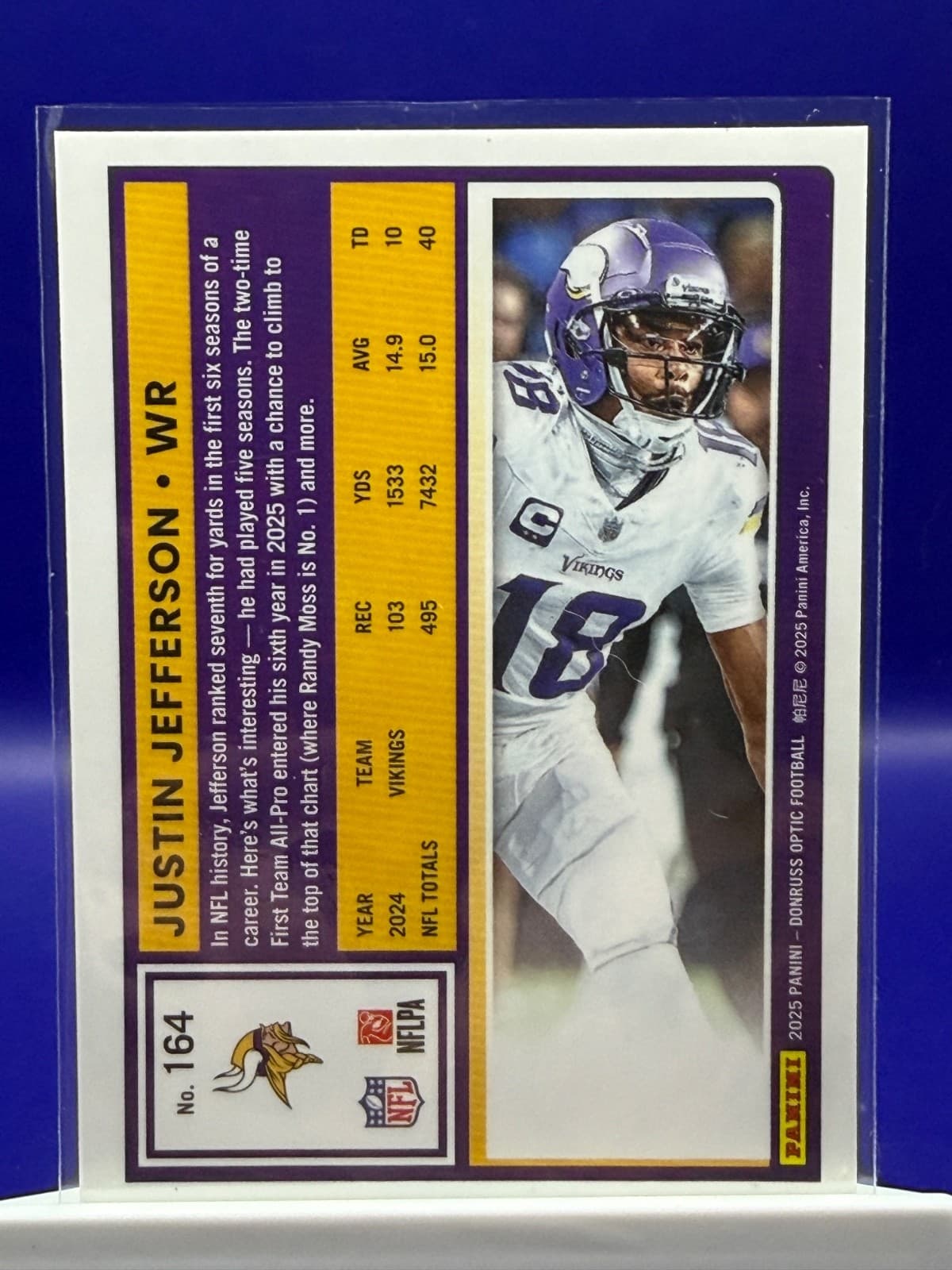 2025 Donruss Optic Justin Jefferson #164 Minnesota Vikings Holo Video Game Teste - Thumbnail 2