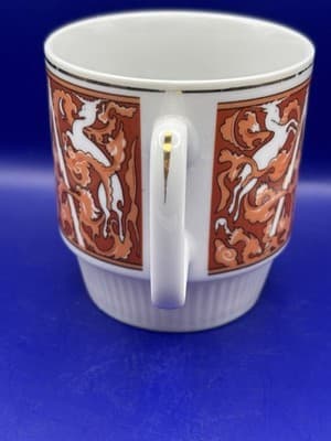 Set of 2 Unicorn Stacking Coffee Mugs, White & Orange, China Tapestry MCM Mid Ce - Thumbnail 6