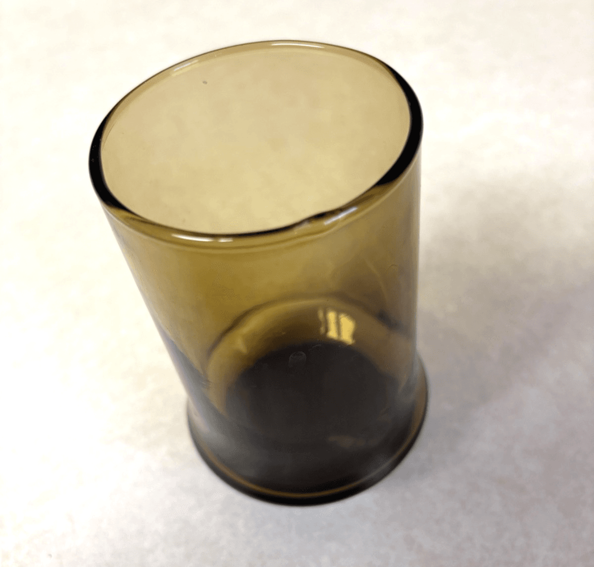 Libbey Smoky Amber Brown Waisted Tumbler Glass Wavy Rim Vintage Art Glass NM Cof - Thumbnail 2