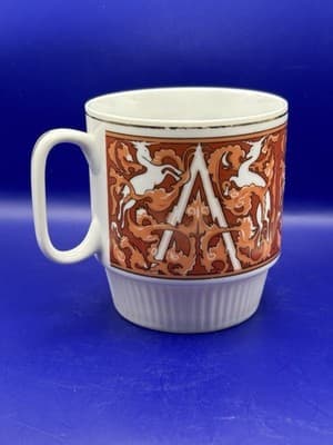 Set of 2 Unicorn Stacking Coffee Mugs, White & Orange, China Tapestry MCM Mid Ce - Thumbnail 2