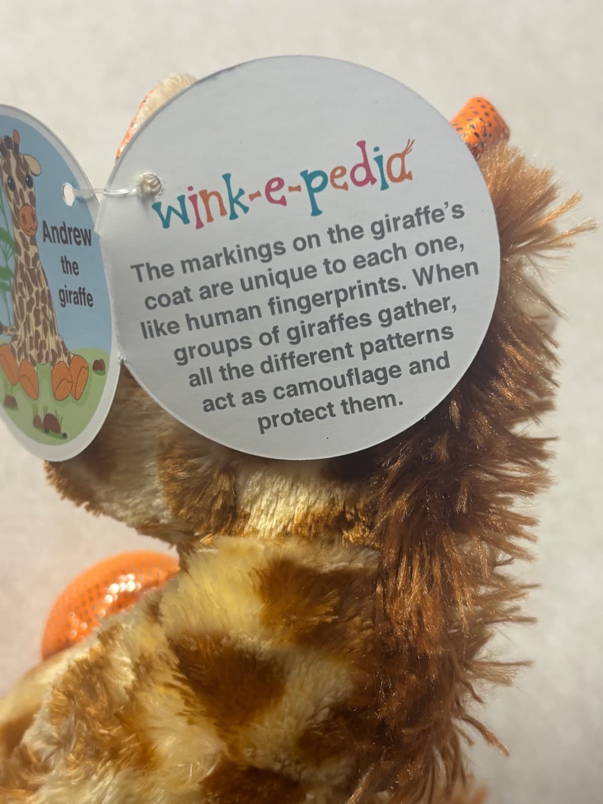 Winkeez Andrew Giraffe Stuffed Animal Toy 8" Plush Orange Sparkle Eyes TAG 2017 - Thumbnail 10
