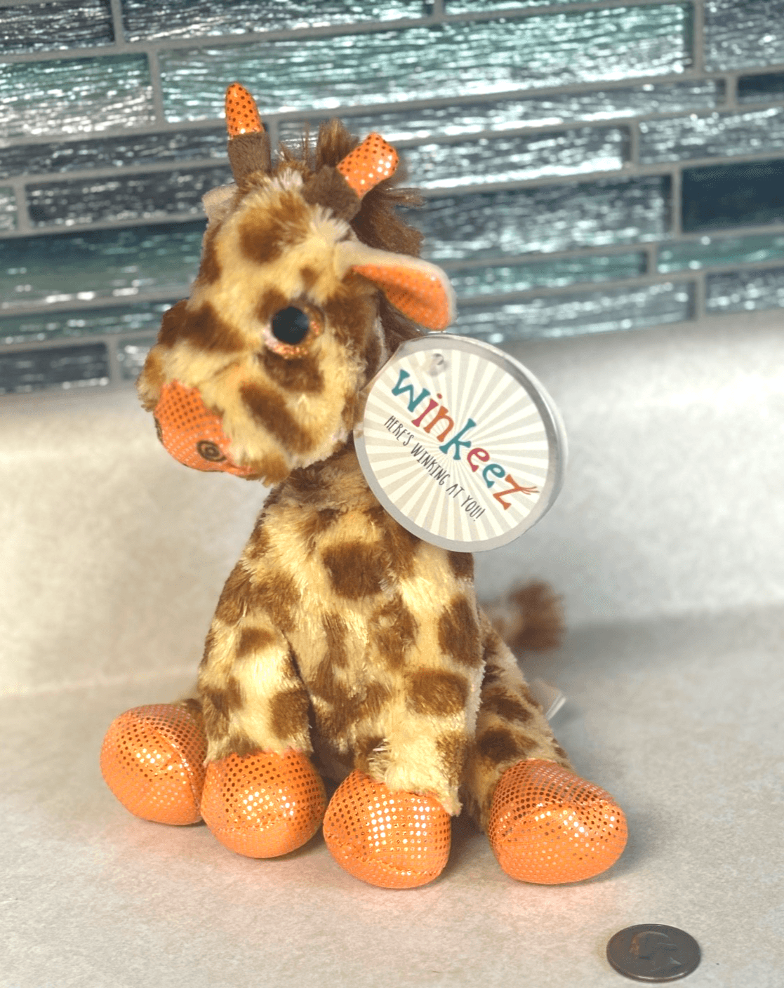 Winkeez Andrew Giraffe Stuffed Animal Toy 8" Plush Orange Sparkle Eyes TAG 2017 - Thumbnail 2