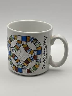 Vintage 1980's Double Wedding Ring Quilt Series Guhl Mug England Ceramic - Thumbnail 2
