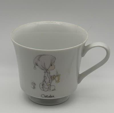 Vintage Precious Moments Coffee Mug Tea Cup 1984 October Poem Girl Enesco Cerami - Thumbnail 2