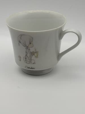 Vintage Precious Moments Coffee Mug Tea Cup 1984 October Poem Girl Enesco Cerami - Thumbnail 3