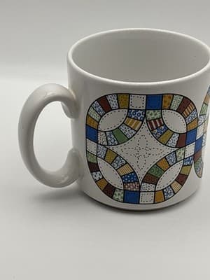 Vintage 1980's Double Wedding Ring Quilt Series Guhl Mug England Ceramic - Thumbnail 3