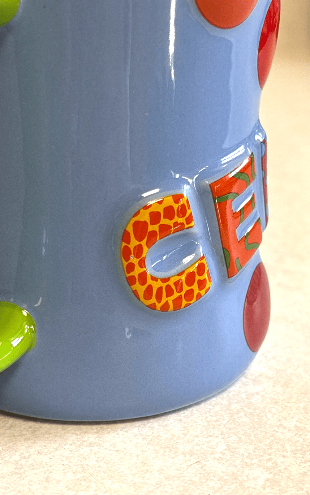 Colorful Bubble Letter Ceramic Mug Blue Green Polka Dot Coffee Cup Unbranded - Thumbnail 4