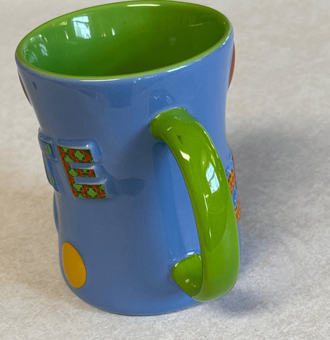 Colorful Bubble Letter Ceramic Mug Blue Green Polka Dot Coffee Cup Unbranded - Thumbnail 5