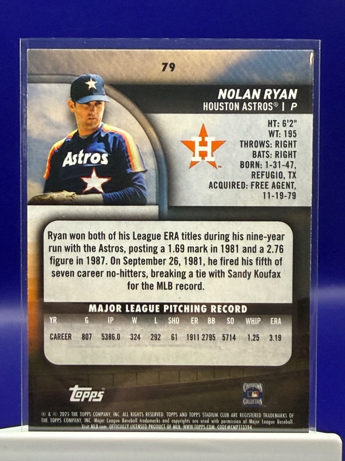2025 Topps Stadium Club Nolan Ryan #79 Houston Astros - Thumbnail 2