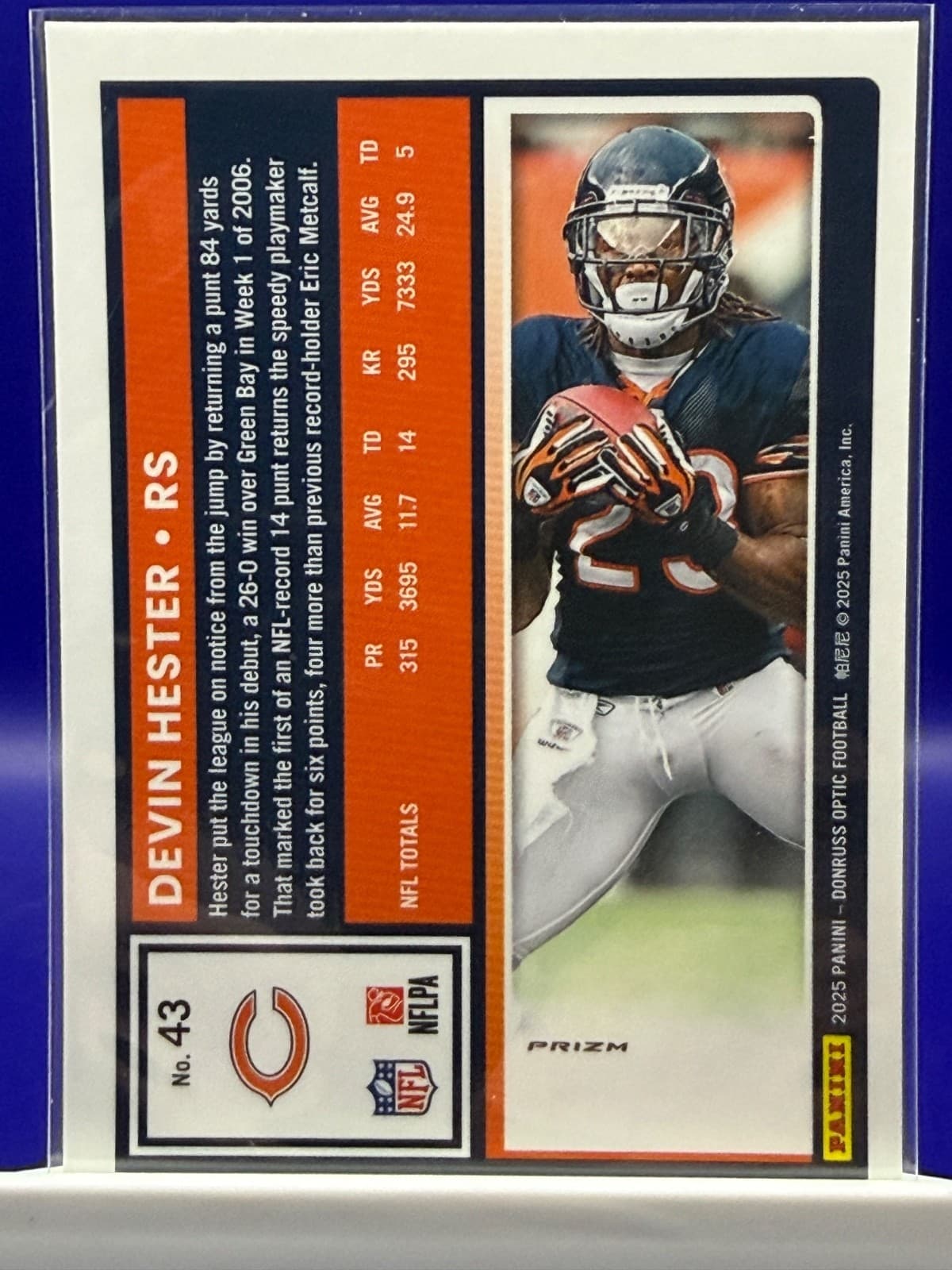 2025 Donruss Optic Devin Hester Holo Prizm #43 Chicago Bears - Thumbnail 2