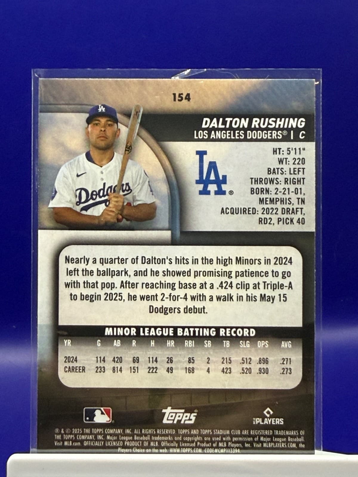 2025 Topps Stadium Club Dalton Rushing Sepia RC #154 Dodgers - Thumbnail 2