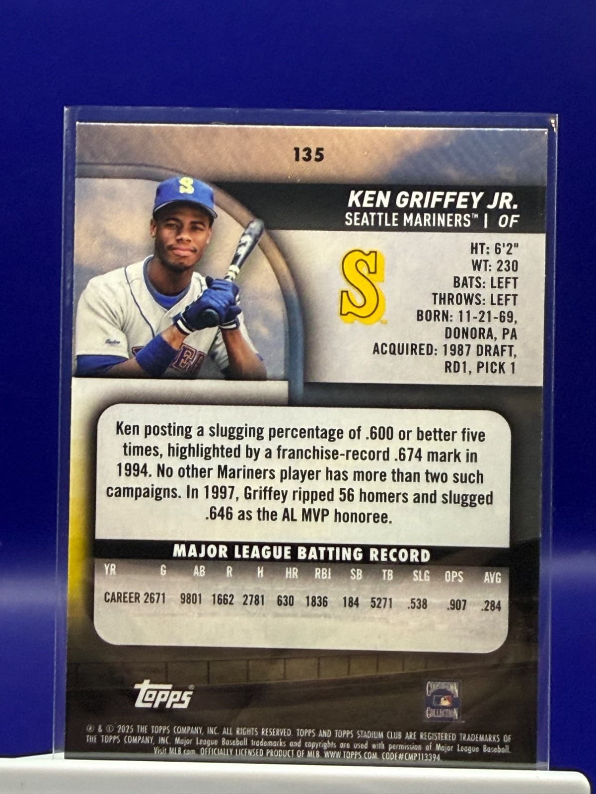 2025 Topps Stadium Club Ken Griffey Jr #135 Seattle Mariners - Thumbnail 2