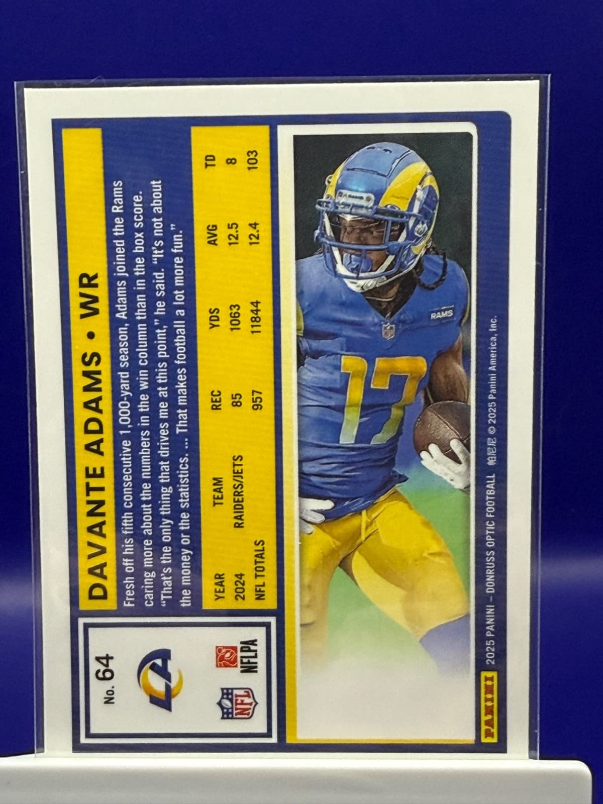 2025 Donruss Optic Davante Adams #64 Los Angeles Rams Base - Thumbnail 2