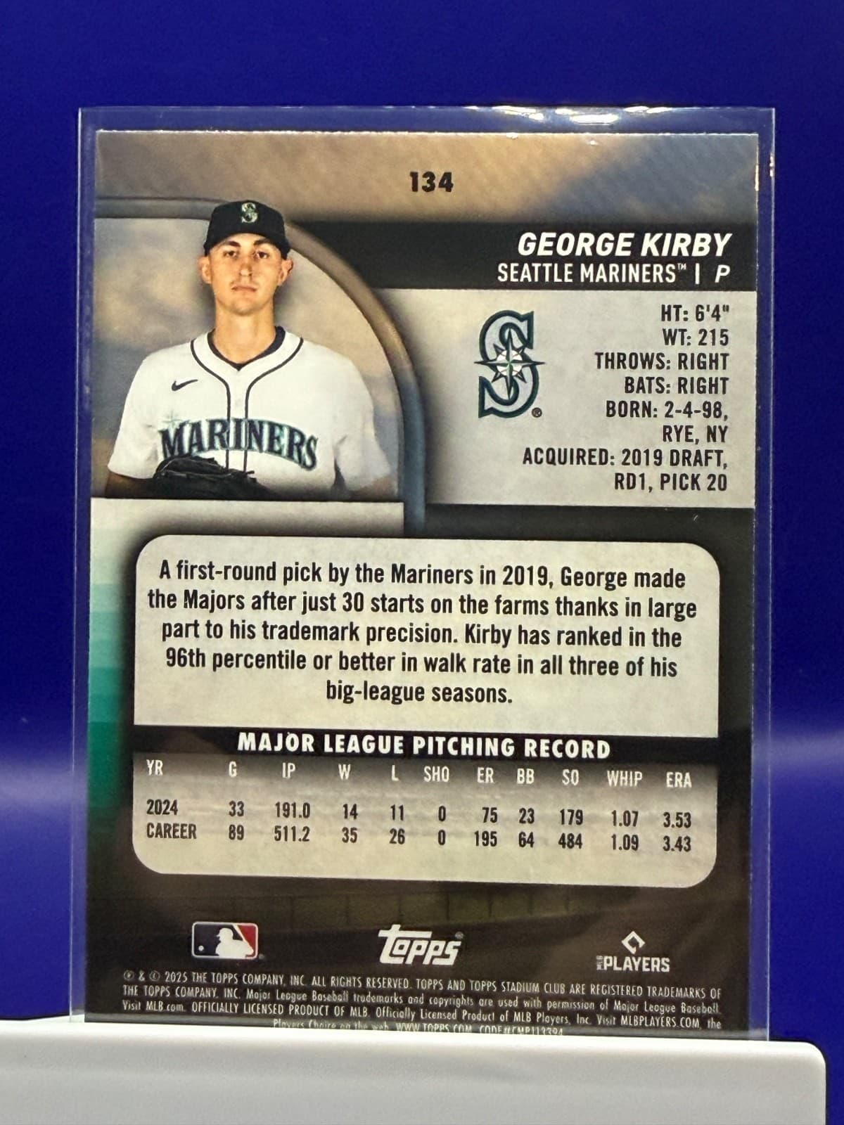 2025 Topps Stadium Club George Kirby Lime Green Foil #134 Mariners - Thumbnail 2