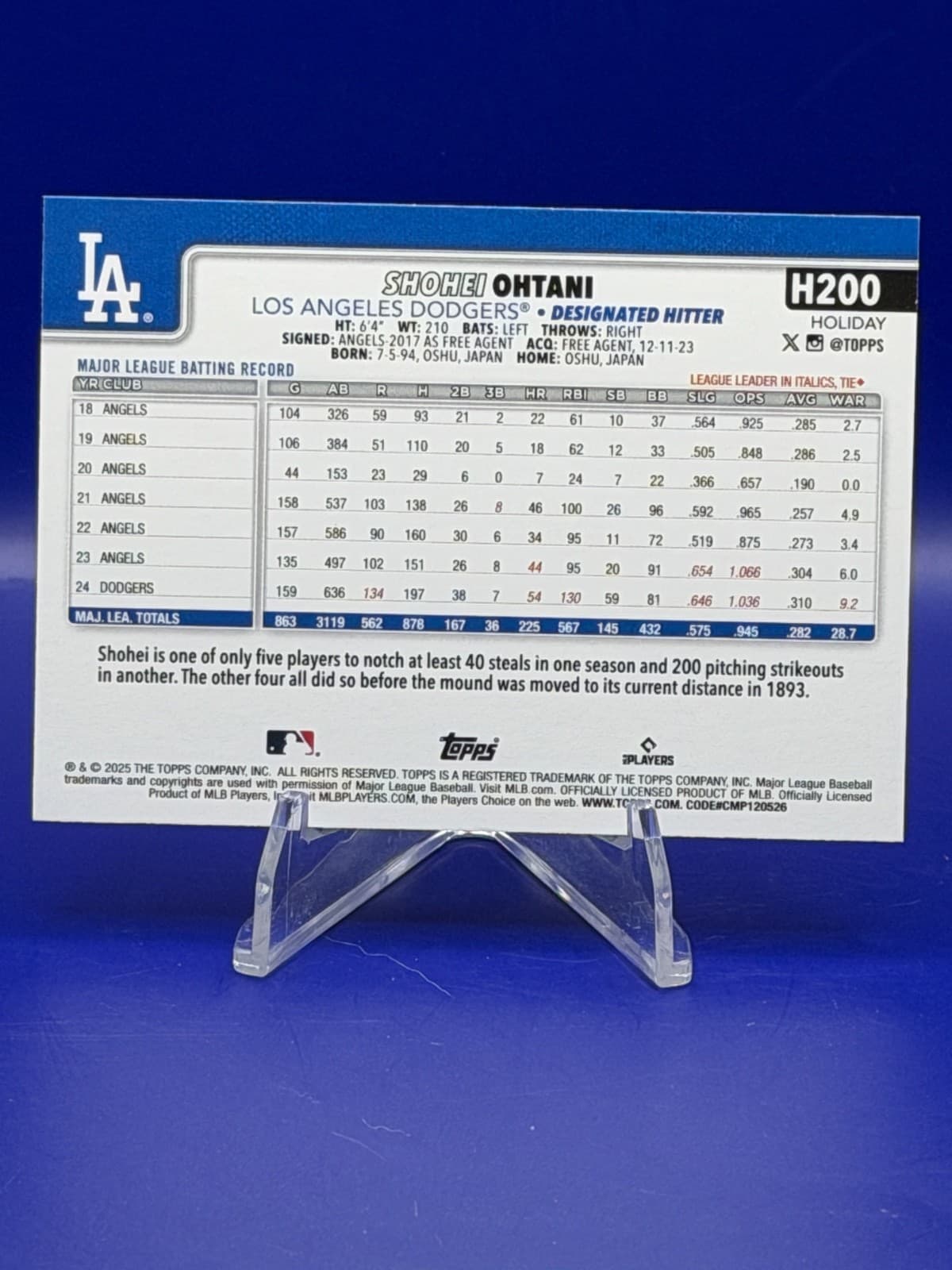 Shohei Ohtani 2025 Topps Holiday (SP) Candy Cane Image #H200 LA Dodgers #H200 - Thumbnail 2