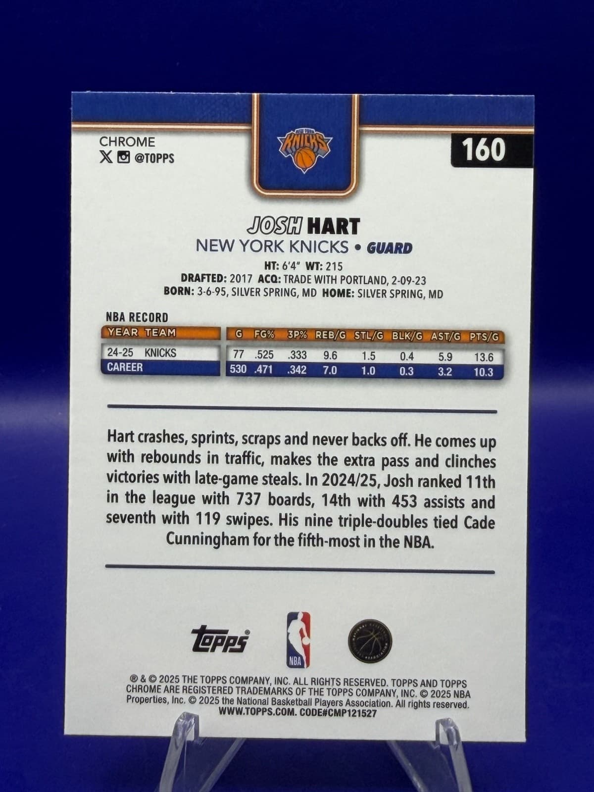 2025-26 Topps Chrome - Josh Hart #160 - Thumbnail 2