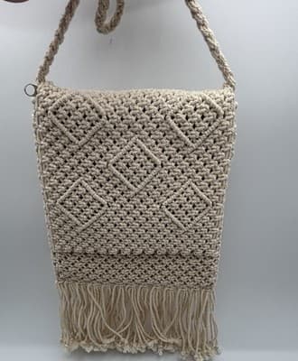 Woven Crochet Fringe Crossbody Purse Cream Cotton Boho Festival Bag NWOT - Thumbnail 3