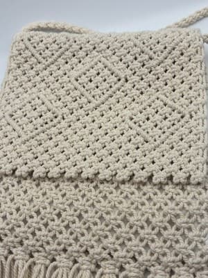 Woven Crochet Fringe Crossbody Purse Cream Cotton Boho Festival Bag NWOT - Thumbnail 2