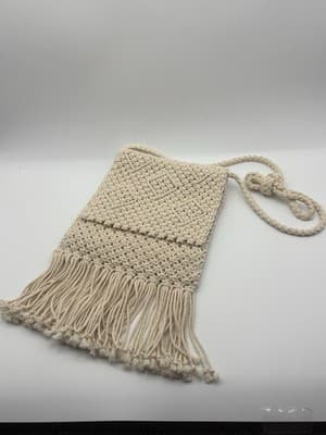 Woven Crochet Fringe Crossbody Purse Cream Cotton Boho Festival Bag NWOT