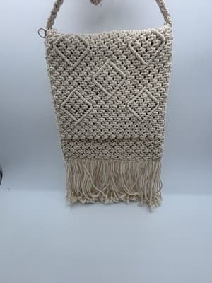 Woven Crochet Fringe Crossbody Purse Cream Cotton Boho Festival Bag NWOT - Thumbnail 4