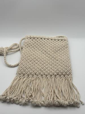 Woven Crochet Fringe Crossbody Purse Cream Cotton Boho Festival Bag NWOT - Thumbnail 9
