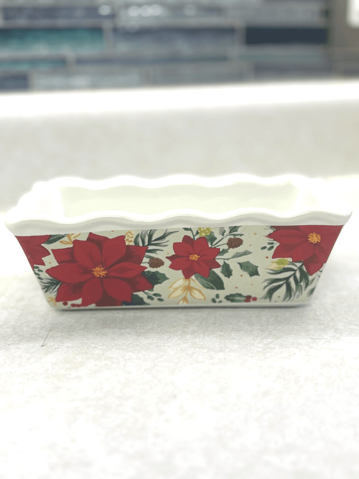 Old Time Pottery Poinsettia Mini Loaf Pan Ceramic Holiday Baking Dish 350F - Thumbnail 2