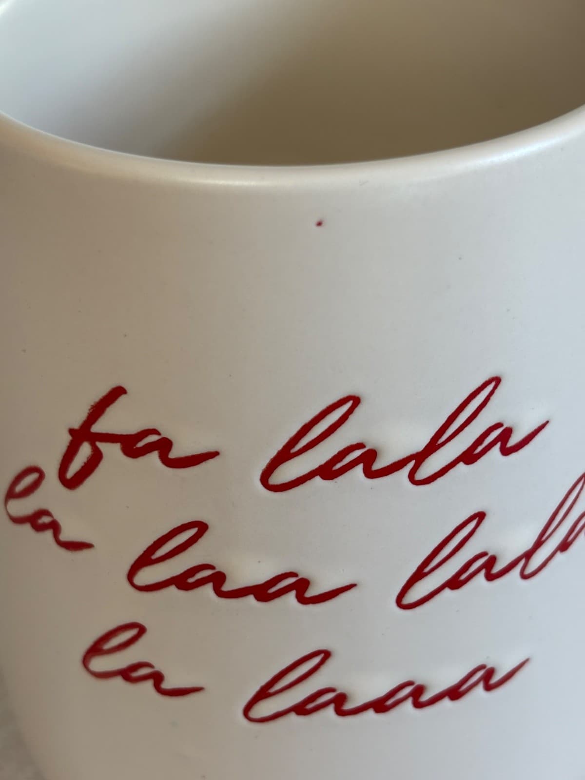 Fa La La La Christmas Coffee Mug Large 14 oz Holiday Cheer White Red Trim NM Cer - Thumbnail 2