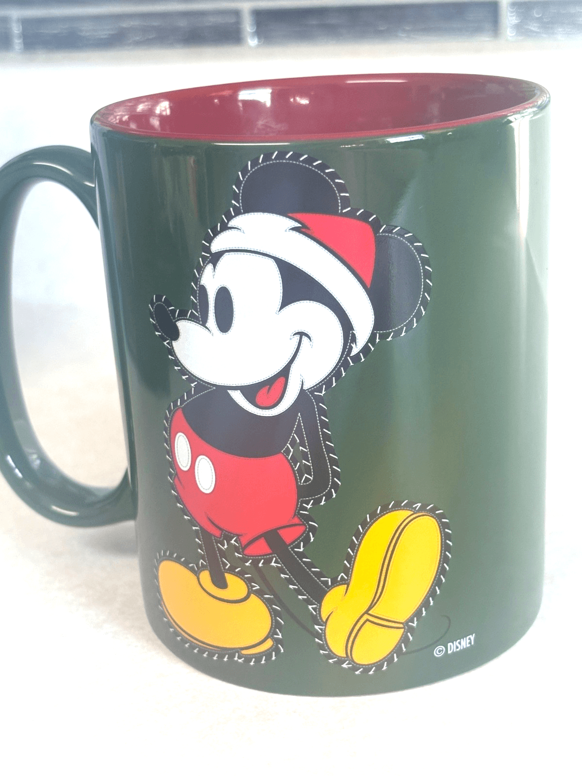 Disney Store Mickey Mouse Christmas Holiday Mug Green Red Santa Hat Thailand Cer - Thumbnail 2