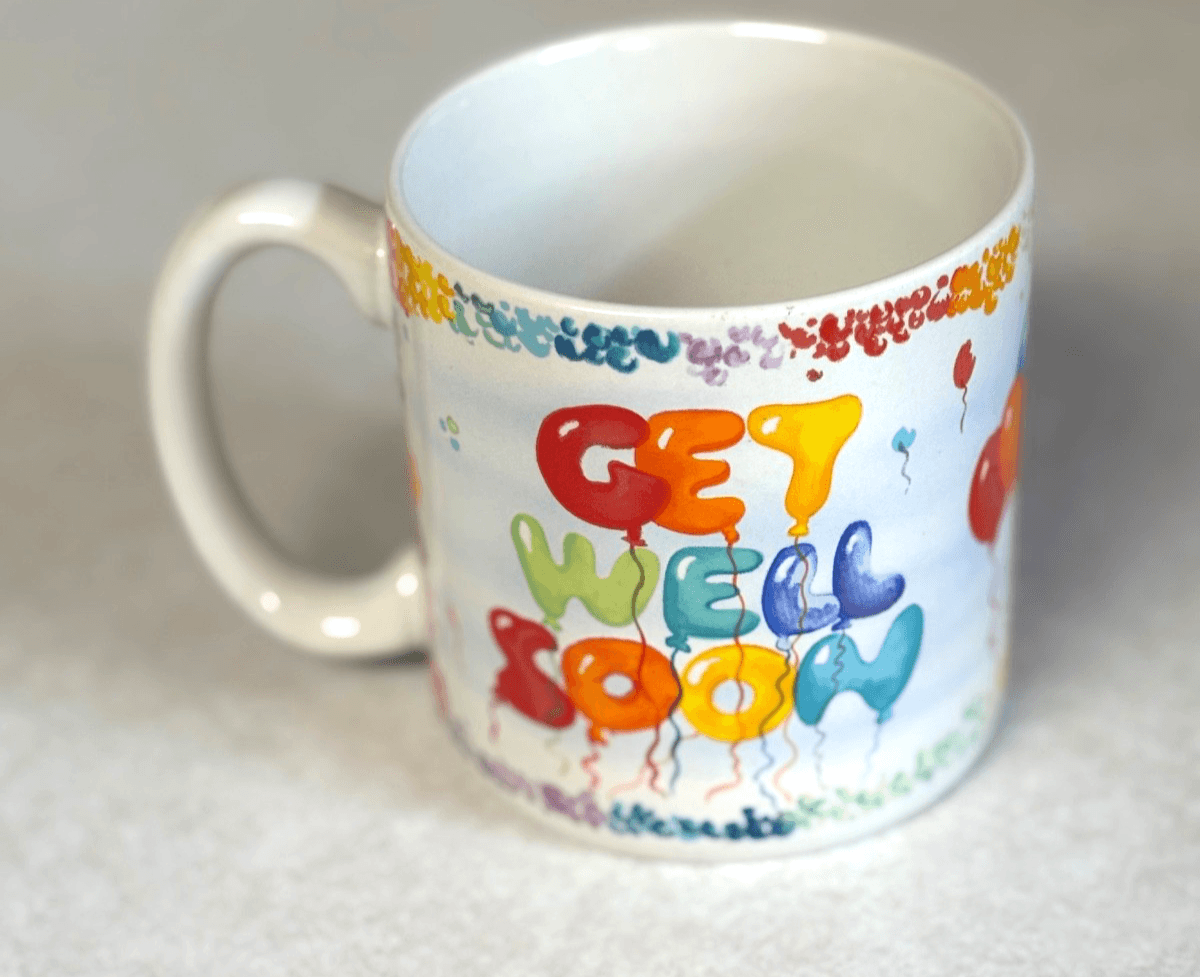 Vintage Get Well Soon Mug 1989 Flowers Inc Balloons Coffee Tea Cup Ceramic