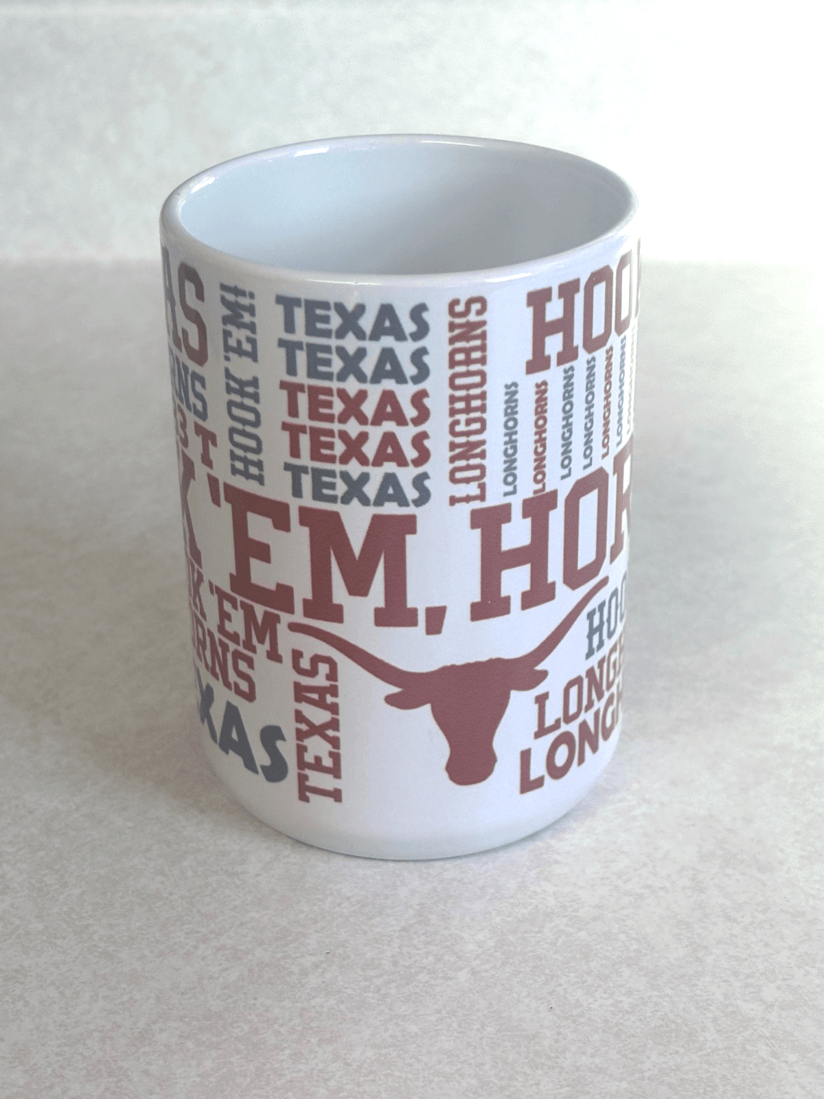 Texas Longhorns Hook Em Horns EST 1883 White Ceramic Coffee Mug Cup NM - Thumbnail 2