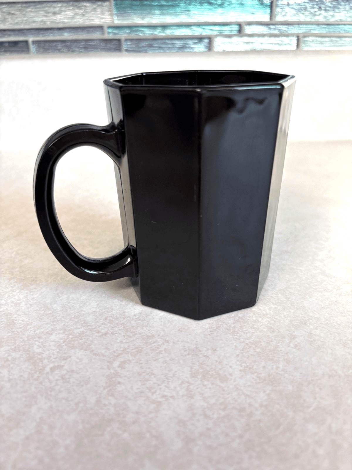 Arcoroc Octime France Black Glass Mug Cup Octagonal Octagon Vintage NM Ceramic - Thumbnail 2